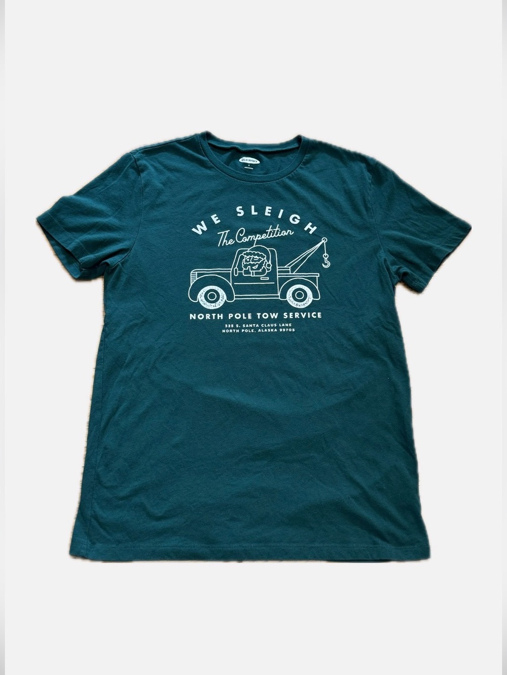 Old Navy - Green Festive “We Sleigh” Santa - Short-Sleeve Graphic Crewneck Tee